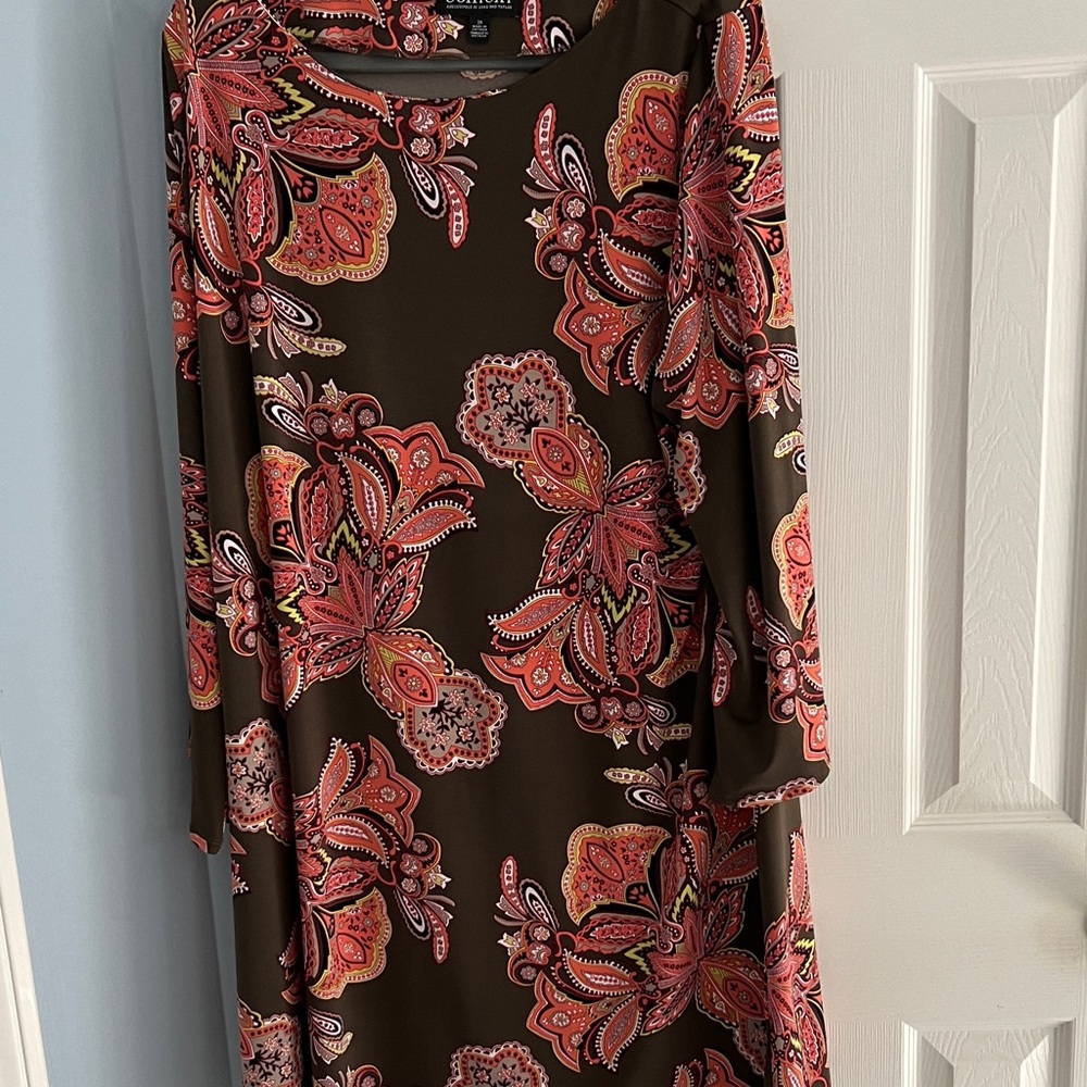 Context Brown Dress with Pink and Orange Paisley Print